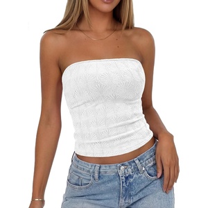BTFBM Tube Tops for Women Floral Embroidery Summer Crop Top(White)