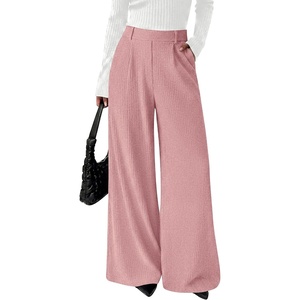 BTFBM Wide Leg Pants Woman Ribbed Business Casual Trousers(Pink)