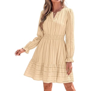 BTFBM Women Long Sleeve Flowy A Line Mini Fall Dress(Apricot)