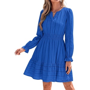BTFBM Women Long Sleeve Flowy A Line Mini Fall Dress(Blue)