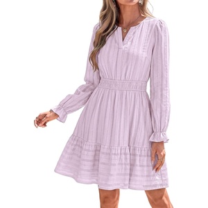 BTFBM Women Long Sleeve Flowy A Line Mini Fall Dress(Light Purple)