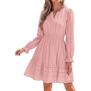 BTFBM Women Long Sleeve Flowy A Line Mini Fall Dress(Pink)