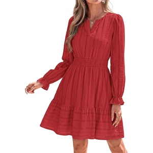 BTFBM Women Long Sleeve Flowy A Line Mini Fall Dress(Red)