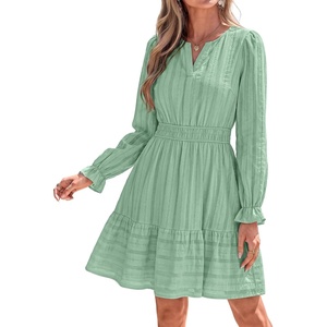 BTFBM Women Long Sleeve Flowy A Line Mini Fall Dress(Sage Green)