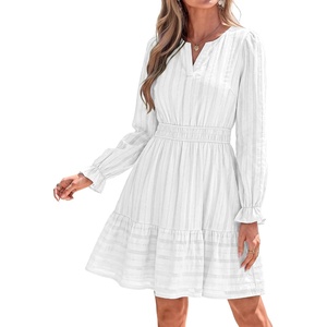 BTFBM Women Long Sleeve Flowy A Line Mini Fall Dress(White)