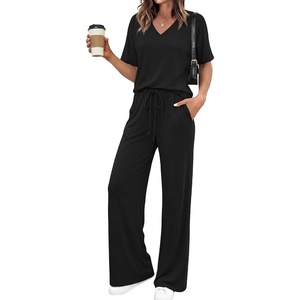 BTFBM Womens 2 Piece Outfits Casual Short Sleeve Lounge Set Summer Fashion 2026 Tracksuits Matching Sets Travel Clothes(Black)