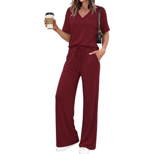 BTFBM Womens 2 Piece Outfits Casual Short Sleeve Lounge Set Summer Fashion 2026 Tracksuits Matching Sets Travel Clothes(Burgundy)