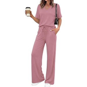 BTFBM Womens 2 Piece Outfits Casual Short Sleeve Lounge Set Summer Fashion 2026 Tracksuits Matching Sets Travel Clothes(Pink)