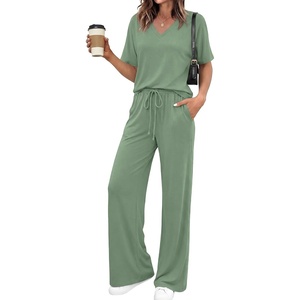 BTFBM Womens 2 Piece Outfits Casual Short Sleeve Lounge Set Summer Fashion 2026 Tracksuits Matching Sets Travel Clothes(Sage Green)
