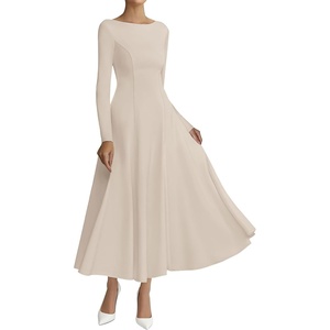 BTFBM Women’s Long Sleeve A Line Maxi Wedding Guest Dresses(Beige)
