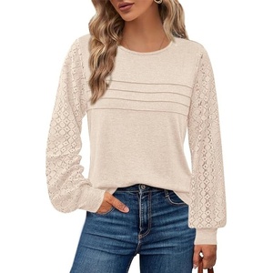 BTFBM Women’s Long Sleeve Shirts Dressy Lace Tops(Beige)