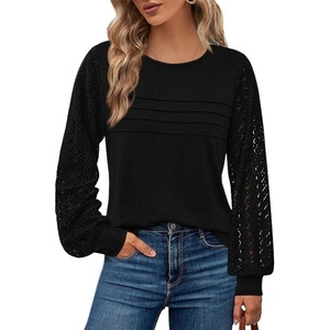 BTFBM Women’s Long Sleeve Shirts Dressy Lace Tops(Black)