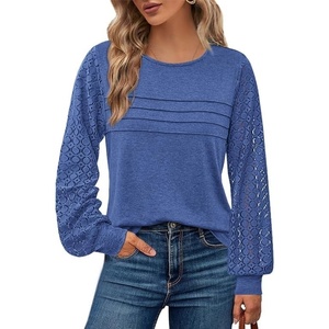 BTFBM Women’s Long Sleeve Shirts Dressy Lace Tops(Blue)