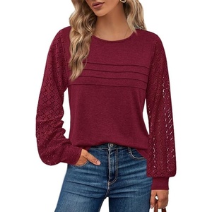 BTFBM Women’s Long Sleeve Shirts Dressy Lace Tops(Burgundy)