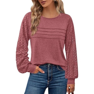 BTFBM Women’s Long Sleeve Shirts Dressy Lace Tops(Dusty Pink)
