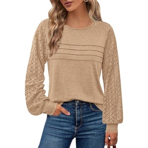 BTFBM Women’s Long Sleeve Shirts Dressy Lace Tops(Light Khaki)