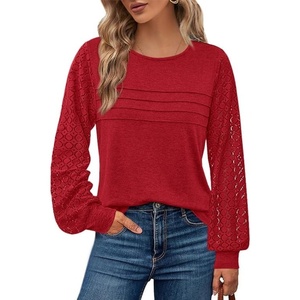 BTFBM Women’s Long Sleeve Shirts Dressy Lace Tops(Red)