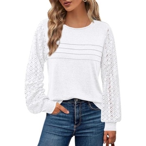 BTFBM Women’s Long Sleeve Shirts Dressy Lace Tops(White)