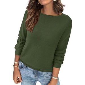 BTFBM Women’s Long Sleeve Sweaters Crew Neck Basic Tops(Army Green)