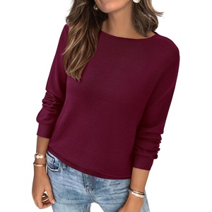 BTFBM Women’s Long Sleeve Sweaters Crew Neck Basic Tops(Burgundy)