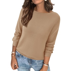 BTFBM Women’s Long Sleeve Sweaters Crew Neck Basic Tops(Khaki)