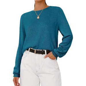 BTFBM Women’s Long Sleeve Sweaters Crew Neck Basic Tops(Lake Blue)