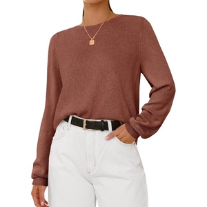 BTFBM Women’s Long Sleeve Sweaters Crew Neck Basic Tops(Light Brown)