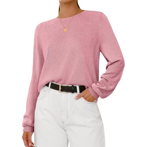 BTFBM Women’s Long Sleeve Sweaters Crew Neck Basic Tops(Pink)