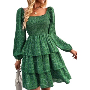BTFBM Women’s Mini Smocked Wedding Guest Dress(Floral Green Blue)