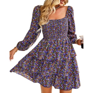 BTFBM Women’s Mini Smocked Wedding Guest Dress(Floral Purple Red)