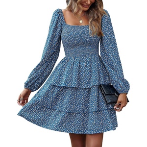 BTFBM Women’s Mini Smocked Wedding Guest Dress(Floral Royal Blue)