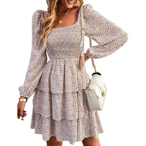 BTFBM Women’s Mini Smocked Wedding Guest Dress(Floral White Red)