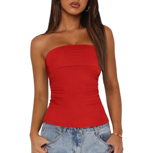 BTFBM Womens Strapless Tube Tops Spring Summer Outfits 2026(Red)