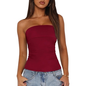 BTFBM Womens Strapless Tube Tops Spring Summer Outfits 2026(Wine Red)