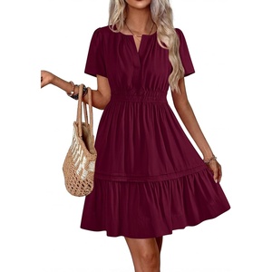 BTFBM Womens Summer 2026 Casual Mini Dresses(Wine Red)