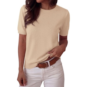BTFBM Womens Summer Short Sleeve Tops Crew Neck Sweaters(Apricot)