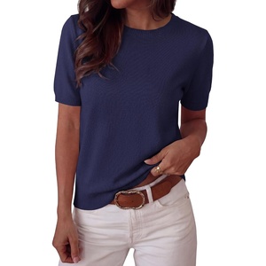 BTFBM Womens Summer Short Sleeve Tops Crew Neck Sweaters(Navy Blue)
