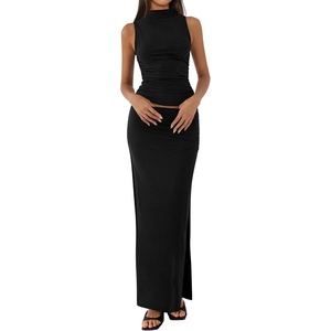 BTFBM Womens Two Piece Skirt Set Slim Fit Y2K Going Out Outfits Summer 2026(Black)
