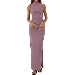 BTFBM Womens Two Piece Skirt Set Slim Fit Y2K Going Out Outfits Summer 2026(Grey Purple)