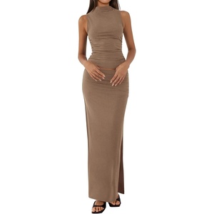 BTFBM Womens Two Piece Skirt Set Slim Fit Y2K Going Out Outfits Summer 2026(Khaki)