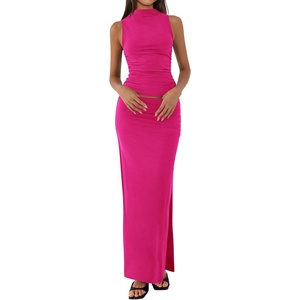 BTFBM Womens Two Piece Skirt Set Slim Fit Y2K Going Out Outfits Summer 2026(Rose Red)
