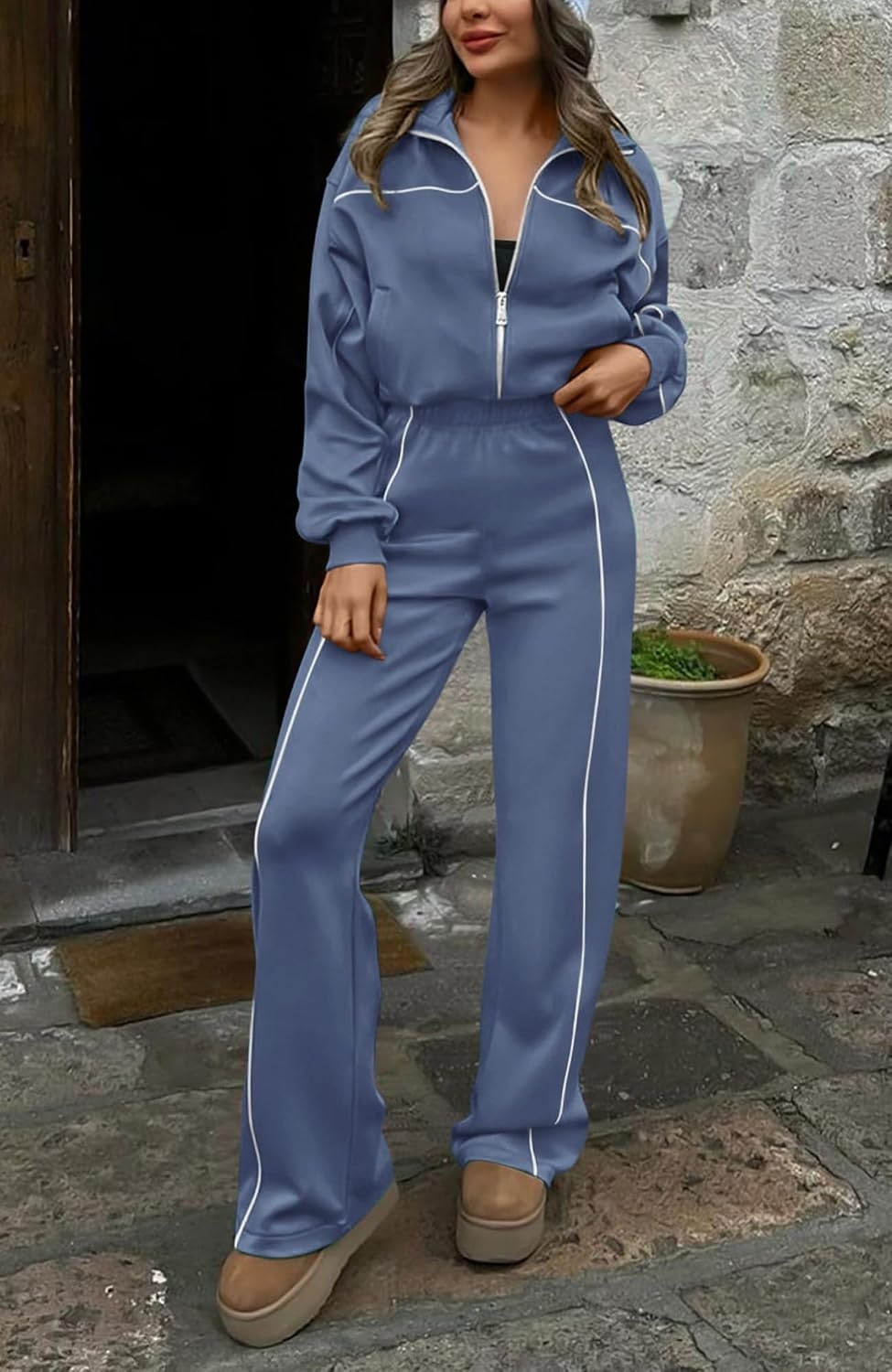 image:imageBTFBM Fall Outfits For Women 2026 Lounge Sets Airport OutfitsGrey Blue
