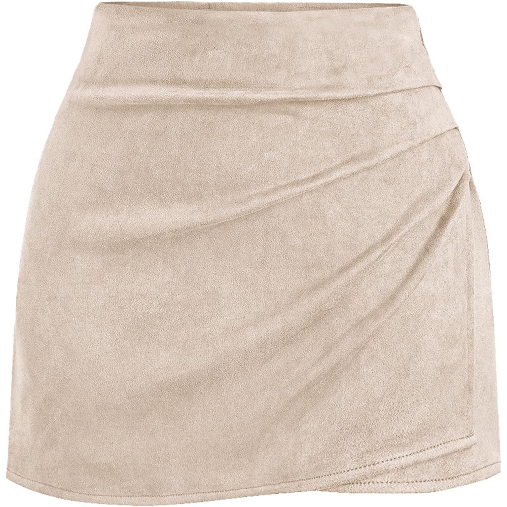 image:imageBTFBM Faux Suede Mini Skirts for Women Ruched Wrap SkortsGrey Khaki