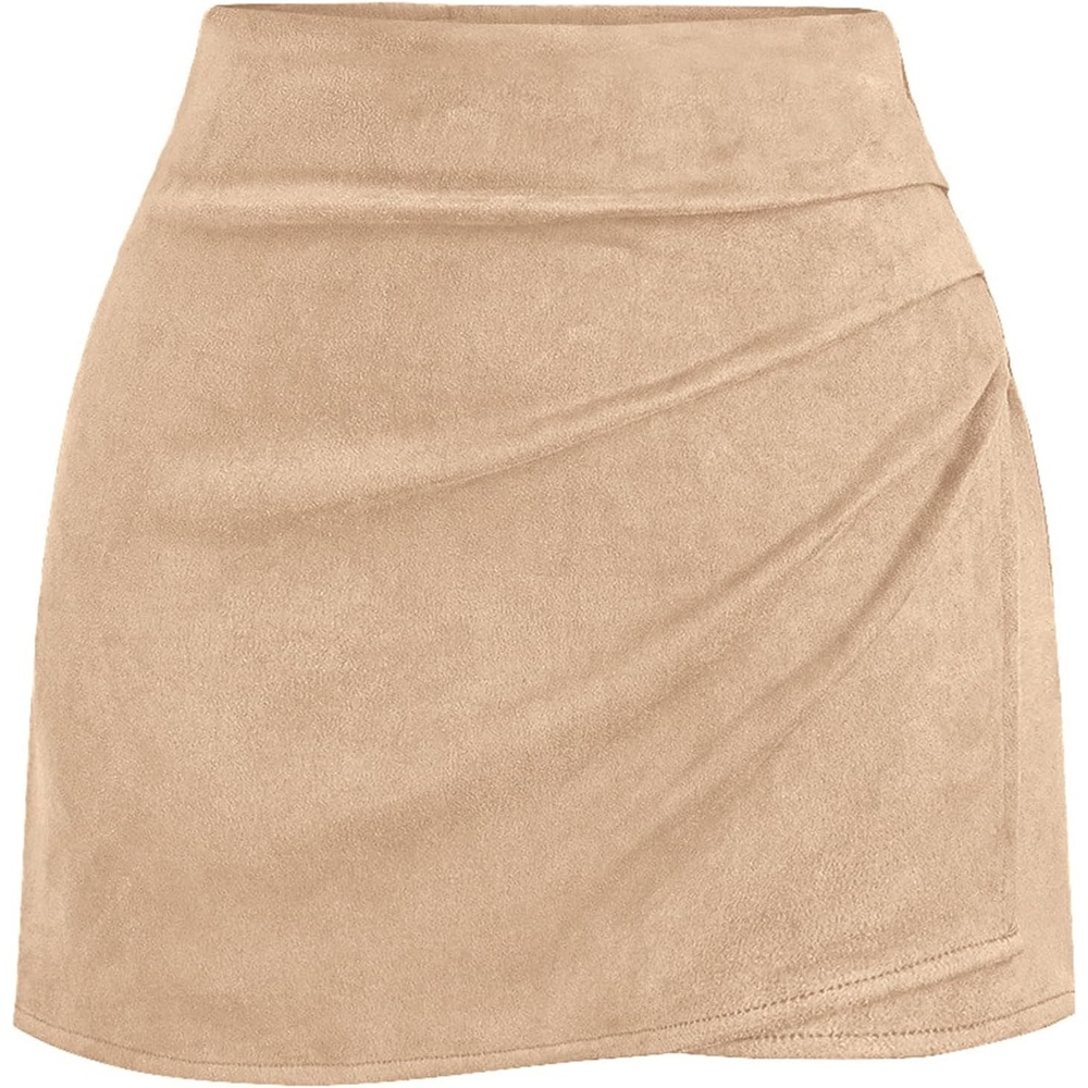 image:imageBTFBM Faux Suede Mini Skirts for Women Ruched Wrap SkortsLight Khaki