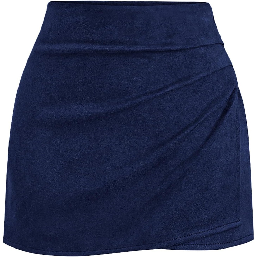 image:imageBTFBM Faux Suede Mini Skirts for Women Ruched Wrap SkortsNavy Blue