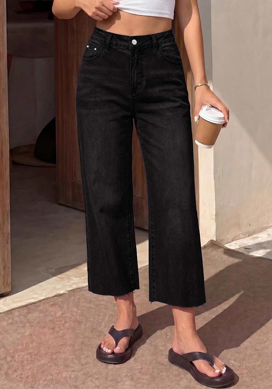 image:imageBTFBM Jeans For Women 2026 Fall Fashion Clothing Raw Hem Cropped Denim PantBlack