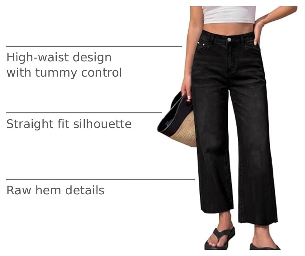 image:imageBTFBM Jeans For Women 2026 Fall Fashion Clothing Raw Hem Cropped Denim PantBlack
