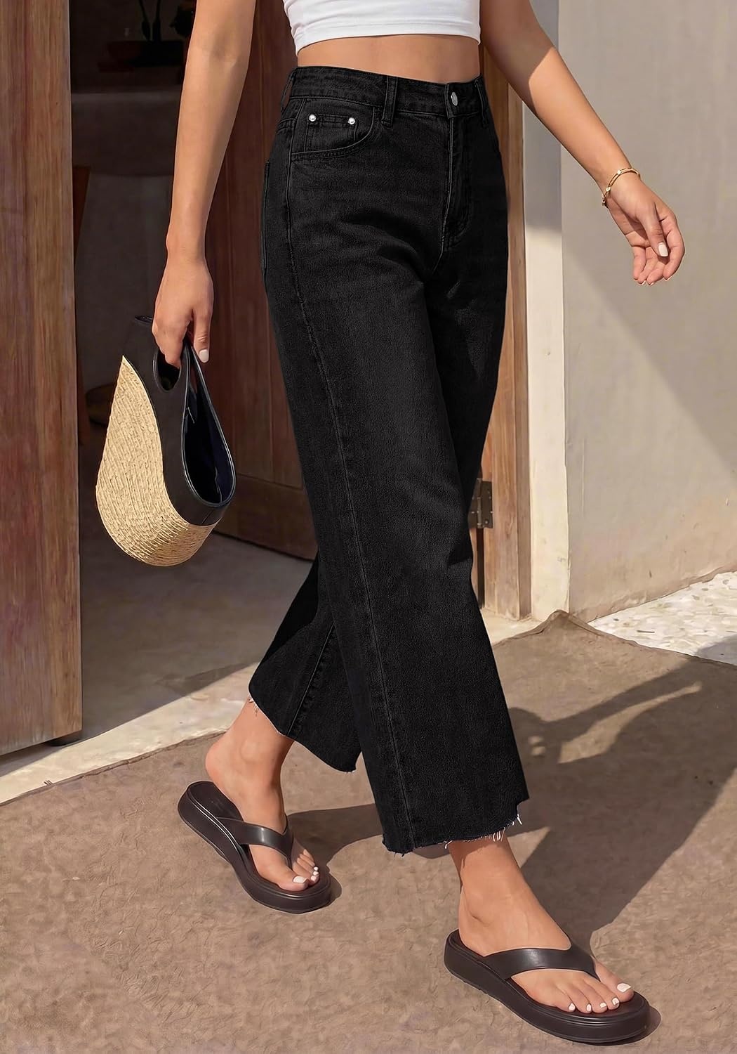 image:imageBTFBM Jeans For Women 2026 Fall Fashion Clothing Raw Hem Cropped Denim PantBlack