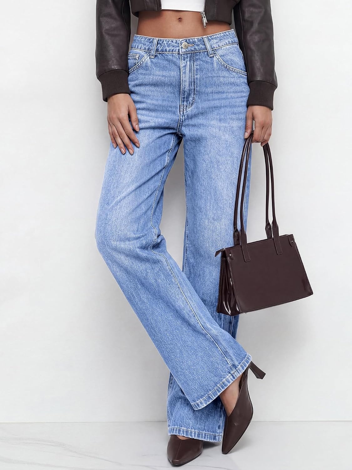 image:imageBTFBM Women High Waisted Casual Wide Leg Jeans Trendy Stretchy Denim PantsLight Blue