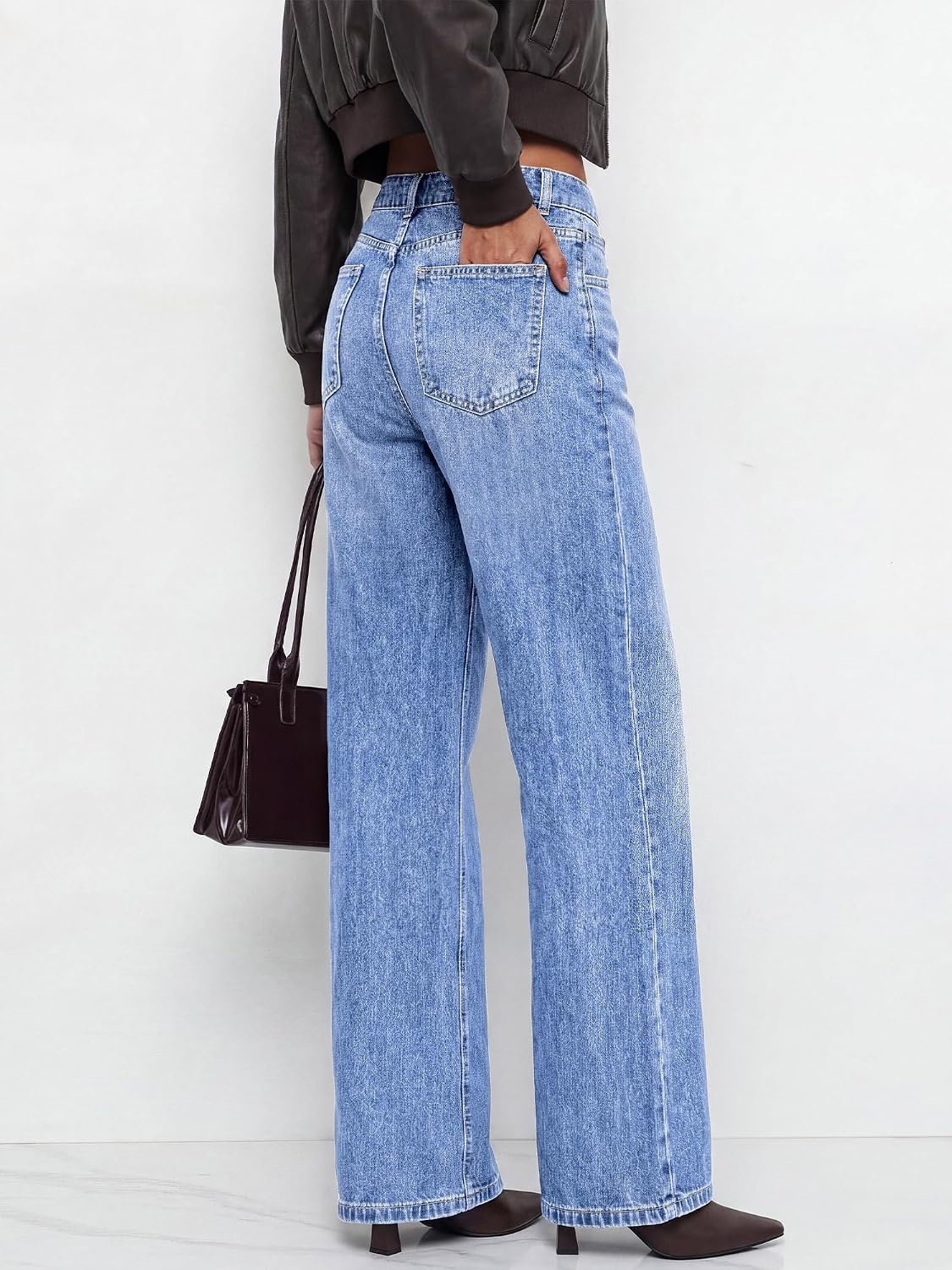 image:imageBTFBM Women High Waisted Casual Wide Leg Jeans Trendy Stretchy Denim PantsLight Blue